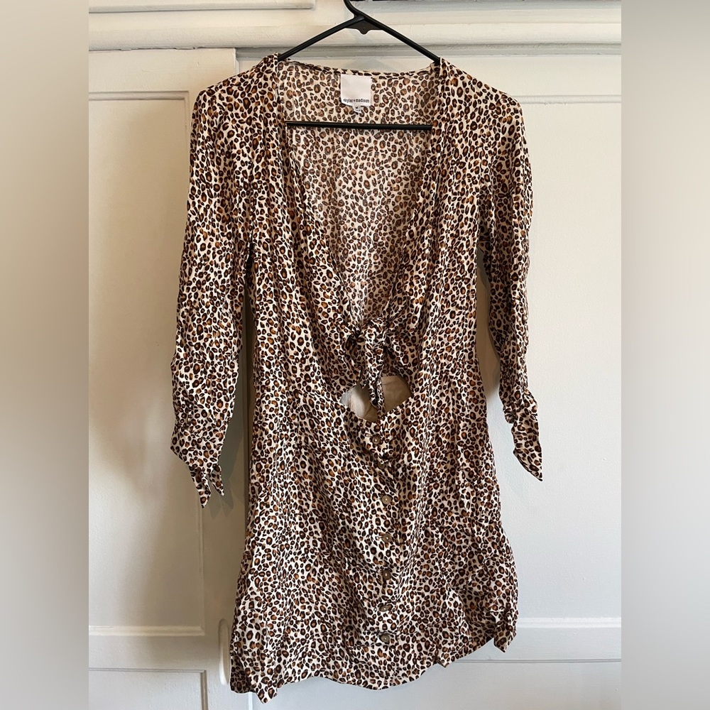 Cheetah print dress with tie detail on top
